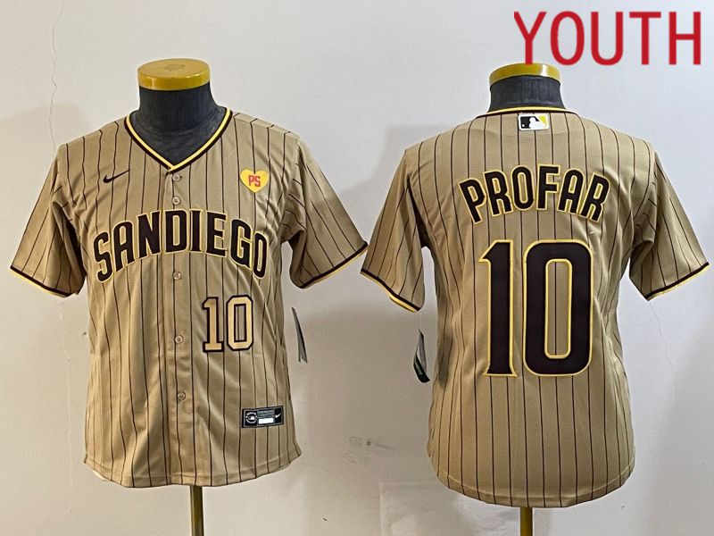 Youth San Diego Padres #10 Profar Browm Stripe Game 2024 Nike MLB Jersey style 7->youth mlb jersey->Youth Jersey